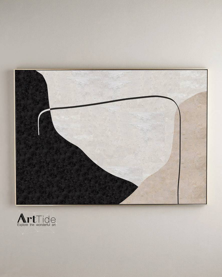 Room Handmade Original Painting Beige White Abstract Canvas Artwork T16VX